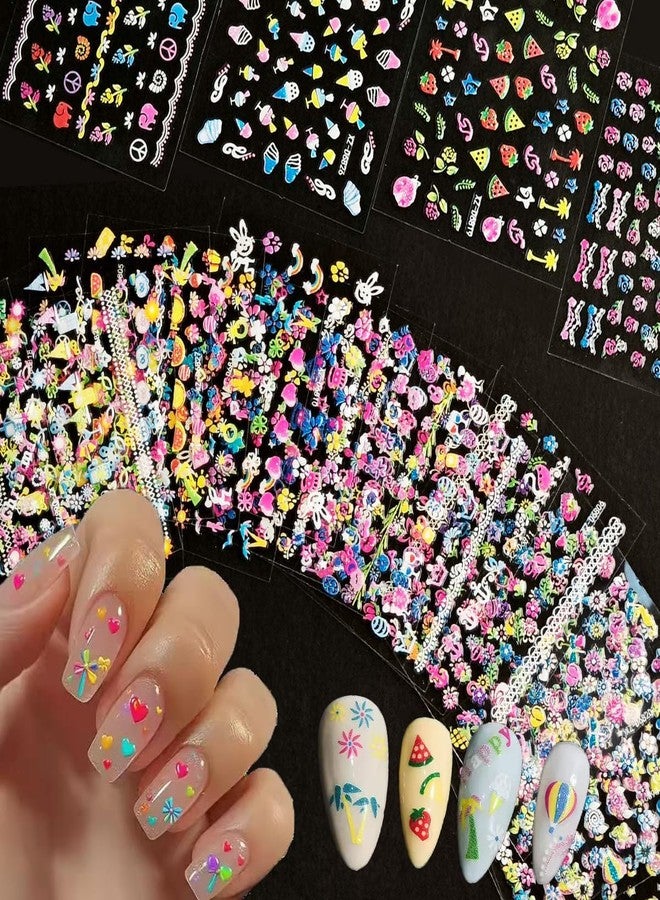 SPLOCUDU 30 Sheets Colorful Flower Nail Art Stickers Cute Kids Nail Stickers for Nail Art, 3D Self-Adhesive Colorful Ocean Glitter Floral Fruit Heart Decals for Women and Girl Manicure Decoration Accessories - Image 1
